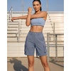 image:imageluvamia Cargo Shorts Women High Waisted Casual Elastic Waist 7 Inseam Mid Thigh Hiking Golf Shorts with Utility PocketsBlue Gray