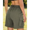 image:imageluvamia Cargo Shorts Women High Waisted Casual Elastic Waist 7 Inseam Mid Thigh Hiking Golf Shorts with Utility PocketsDusty Olive