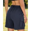 image:imageluvamia Cargo Shorts Women High Waisted Casual Elastic Waist 7 Inseam Mid Thigh Hiking Golf Shorts with Utility PocketsNavy Blue