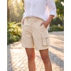 image:imageluvamia Cargo Shorts Women High Waisted Casual Elastic Waist 7 Inseam Mid Thigh Hiking Golf Shorts with Utility PocketsTurtledove