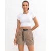 image:imageluvamia Cargo Shorts for Women Mid Thigh High Rise Lightweight Quick Dry Hiking Shorts Women Zipper Pockets with BeltKhaki