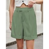 image:imageluvamia Dress Shorts for Women High Waisted Baggy Pleated Work Wide Leg Womens Shorts Casual with Pockets Rolled HemArmy Green