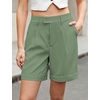 image:imageluvamia Dress Shorts for Women High Waisted Baggy Pleated Work Wide Leg Womens Shorts Casual with Pockets Rolled HemArmy Green