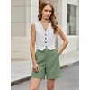 image:imageluvamia Dress Shorts for Women High Waisted Baggy Pleated Work Wide Leg Womens Shorts Casual with Pockets Rolled HemArmy Green