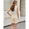 image:imageluvamia Dress Shorts for Women High Waisted Baggy Pleated Work Wide Leg Womens Shorts Casual with Pockets Rolled HemBeige