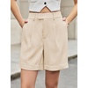 image:imageluvamia Dress Shorts for Women High Waisted Baggy Pleated Work Wide Leg Womens Shorts Casual with Pockets Rolled HemBeige