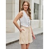 image:imageluvamia Dress Shorts for Women High Waisted Baggy Pleated Work Wide Leg Womens Shorts Casual with Pockets Rolled HemBeige
