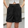 image:imageluvamia Dress Shorts for Women High Waisted Baggy Pleated Work Wide Leg Womens Shorts Casual with Pockets Rolled HemBlack