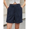 image:imageluvamia Dress Shorts for Women High Waisted Baggy Pleated Work Wide Leg Womens Shorts Casual with Pockets Rolled HemNavy Blue