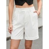 image:imageluvamia Dress Shorts for Women High Waisted Baggy Pleated Work Wide Leg Womens Shorts Casual with Pockets Rolled HemWhite