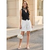image:imageluvamia Dress Shorts for Women High Waisted Baggy Pleated Work Wide Leg Womens Shorts Casual with Pockets Rolled HemWhite