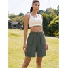 image:imageluvamia Hiking Shorts for Women Bermuda Knee Length Cargo Pull On Quick Dry Elastic Waist Sport 9 Inseam Long ShortsDeep Forest Green