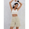 image:imageluvamia Hiking Shorts for Women Bermuda Knee Length Cargo Pull On Quick Dry Elastic Waist Sport 9 Inseam Long ShortsOatmeal