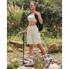 image:imageluvamia Hiking Shorts for Women Bermuda Knee Length Cargo Pull On Quick Dry Elastic Waist Sport 9 Inseam Long ShortsOatmeal