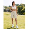 image:imageluvamia Hiking Shorts for Women Bermuda Knee Length Cargo Pull On Quick Dry Elastic Waist Sport 9 Inseam Long ShortsOatmeal