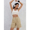 image:imageluvamia Hiking Shorts for Women Bermuda Knee Length Cargo Pull On Quick Dry Elastic Waist Sport 9 Inseam Long ShortsSummer Tan