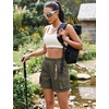 image:imageluvamia Hiking Shorts for Women Elastic Waist Pull On Quick Dry Zipper Pockets Lightweight Camping 5 Inseam Cargo ShortsArmy Green