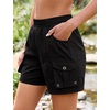 image:imageluvamia Hiking Shorts for Women Elastic Waist Pull On Quick Dry Zipper Pockets Lightweight Camping 5 Inseam Cargo ShortsBlack