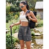 image:imageluvamia Hiking Shorts for Women Elastic Waist Pull On Quick Dry Zipper Pockets Lightweight Camping 5 Inseam Cargo ShortsDark Gray