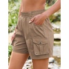 image:imageluvamia Hiking Shorts for Women Elastic Waist Pull On Quick Dry Zipper Pockets Lightweight Camping 5 Inseam Cargo ShortsKhaki
