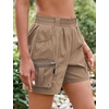 image:imageluvamia Hiking Shorts for Women Elastic Waist Pull On Quick Dry Zipper Pockets Lightweight Camping 5 Inseam Cargo ShortsKhaki