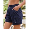 image:imageluvamia Hiking Shorts for Women Elastic Waist Pull On Quick Dry Zipper Pockets Lightweight Camping 5 Inseam Cargo ShortsNavy Blue