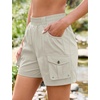 image:imageluvamia Hiking Shorts for Women Elastic Waist Pull On Quick Dry Zipper Pockets Lightweight Camping 5 Inseam Cargo ShortsTurtledove
