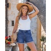 image:imageluvamia Jean Shorts Womens Summer High Waisted Stretchy Denim Shorts Casual Distressed Ripped Fold Hem Jorts with PocketDarkness Blue