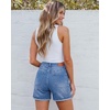 image:imageluvamia Jean Shorts Womens Summer High Waisted Stretchy Denim Shorts Casual Distressed Ripped Fold Hem Jorts with PocketMedium Blue