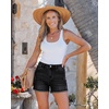 image:imageluvamia Jean Shorts Womens Summer High Waisted Stretchy Denim Shorts Casual Distressed Ripped Fold Hem Jorts with PocketWashed Black