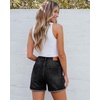 image:imageluvamia Jean Shorts Womens Summer High Waisted Stretchy Denim Shorts Casual Distressed Ripped Fold Hem Jorts with PocketWashed Black