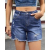 image:imageluvamia Jean Shorts Womens Summer Mid Rise Stretchy Ripped Denim Shorts Casual Mid Thigh Cut Off Jorts with PocketsClassic Blue