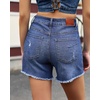 image:imageluvamia Jean Shorts Womens Summer Mid Rise Stretchy Ripped Denim Shorts Casual Mid Thigh Cut Off Jorts with PocketsClassic Blue