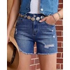 image:imageluvamia Jean Shorts Womens Summer Mid Rise Stretchy Ripped Denim Shorts Casual Mid Thigh Cut Off Jorts with PocketsClassic Blue