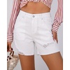 image:imageluvamia Jean Shorts Womens Summer Mid Rise Stretchy Ripped Denim Shorts Casual Mid Thigh Cut Off Jorts with PocketsCream White