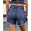 image:imageluvamia Jean Shorts Womens Summer Mid Rise Stretchy Ripped Denim Shorts Casual Mid Thigh Cut Off Jorts with PocketsDarkness Blue