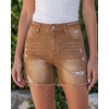 image:imageluvamia Jean Shorts Womens Summer Mid Rise Stretchy Ripped Denim Shorts Casual Mid Thigh Cut Off Jorts with PocketsGolden Brown