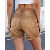 image:imageluvamia Jean Shorts Womens Summer Mid Rise Stretchy Ripped Denim Shorts Casual Mid Thigh Cut Off Jorts with PocketsGolden Brown