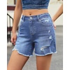 image:imageluvamia Jean Shorts Womens Summer Mid Rise Stretchy Ripped Denim Shorts Casual Mid Thigh Cut Off Jorts with PocketsSeaside Blue