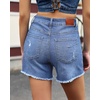 image:imageluvamia Jean Shorts Womens Summer Mid Rise Stretchy Ripped Denim Shorts Casual Mid Thigh Cut Off Jorts with PocketsSeaside Blue