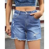image:imageluvamia Jean Shorts Womens Summer Mid Rise Stretchy Ripped Denim Shorts Casual Mid Thigh Cut Off Jorts with PocketsSeaside Blue