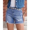 image:imageluvamia Jean Shorts Womens Summer Mid Rise Stretchy Ripped Denim Shorts Casual Mid Thigh Cut Off Jorts with PocketsSeaside Blue