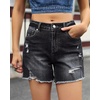 image:imageluvamia Jean Shorts Womens Summer Mid Rise Stretchy Ripped Denim Shorts Casual Mid Thigh Cut Off Jorts with PocketsWashed Black