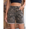 image:imageluvamia Jean Shorts for Women Trendy High Rise Mid Thigh Cheetah Leopard Print Raw Hem Stretch Denim Casual Summer JortsBleached Brown Leopard