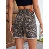 image:imageluvamia Jean Shorts for Women Trendy High Rise Mid Thigh Cheetah Leopard Print Raw Hem Stretch Denim Casual Summer JortsBleached Brown Leopard