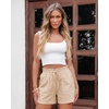 image:imageluvamia Women Linen Shorts Casual Summer Elastic High Waisted Pull On Wide Leg Drawstring Beach Vacation Shorts with PocketsBeige