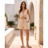 image:imageluvamia Women Linen Shorts Casual Summer Elastic High Waisted Pull On Wide Leg Drawstring Beach Vacation Shorts with PocketsBeige