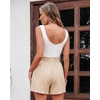 image:imageluvamia Women Linen Shorts Casual Summer Elastic High Waisted Pull On Wide Leg Drawstring Beach Vacation Shorts with PocketsBeige