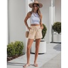 image:imageluvamia Women Linen Shorts Casual Summer Elastic High Waisted Pull On Wide Leg Drawstring Beach Vacation Shorts with PocketsBeige