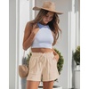 image:imageluvamia Women Linen Shorts Casual Summer Elastic High Waisted Pull On Wide Leg Drawstring Beach Vacation Shorts with PocketsBeige